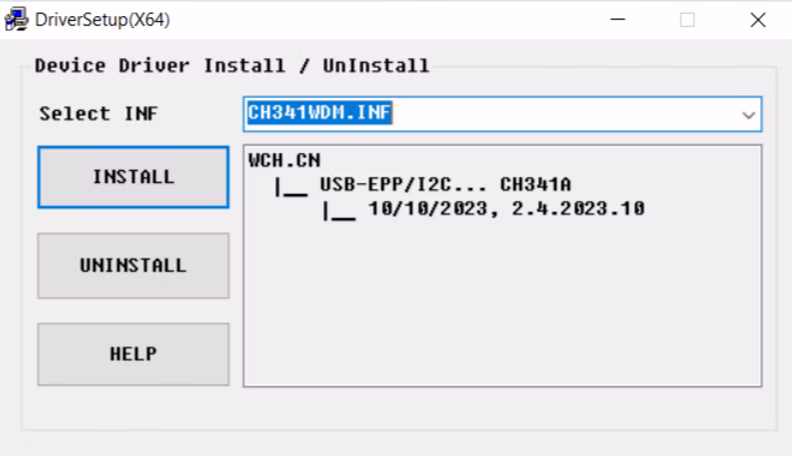Driver setup screen